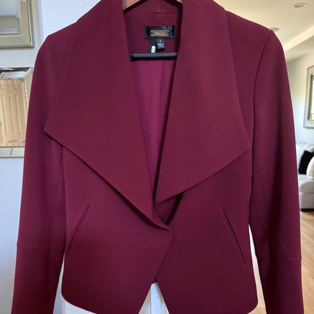 Greylin Burgundy Open-Front Blazer
